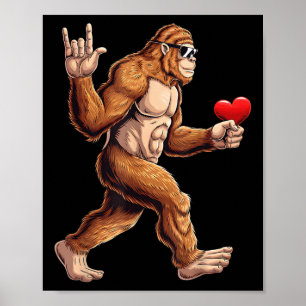 Bigfoot Heart Funny Valentines Day Boys Kids Men S Poster