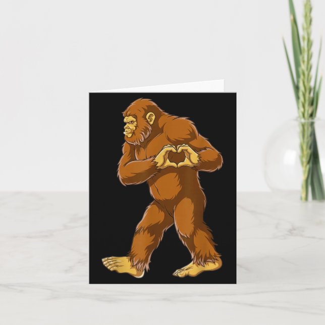 Bigfoot Heart Hands Funny Sasquatch Lover Valentin Card (Front)