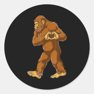 Bigfoot Heart Hands Funny Sasquatch Lover Valentin Classic Round Sticker