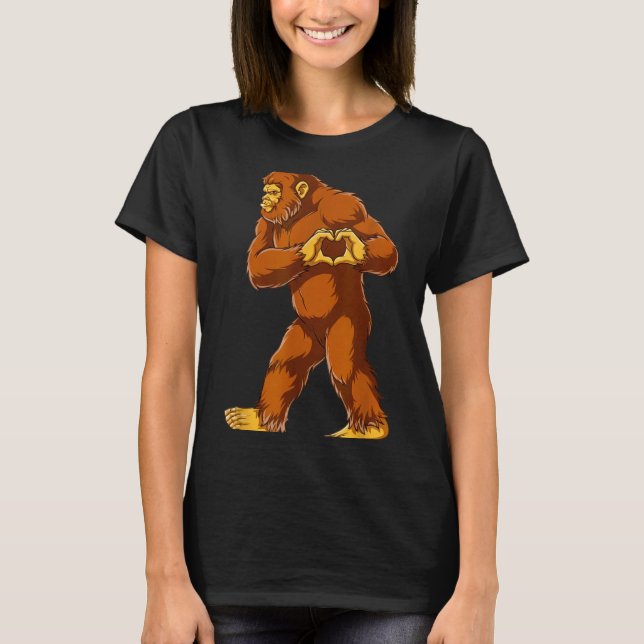 Bigfoot Heart Hands Funny Sasquatch Lover Valentin T-Shirt (Front)