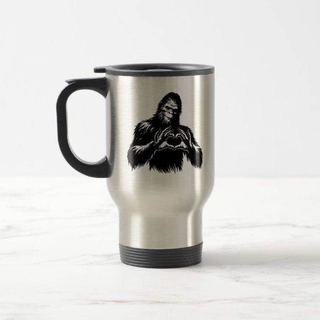 Bigfoot Heart Hands Travel Mug (Left)