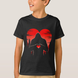 Bigfoot Heart Valentines Day Boys Girls Kids Love T-Shirt