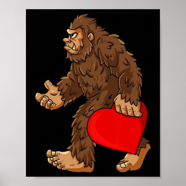 Bigfoot Heart Valentine's Day Boys Girls Kids Sasq Poster (Front)