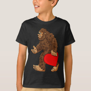 Bigfoot Heart Valentine's Day Boys Girls Kids Sasq T-Shirt