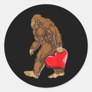 Bigfoot Heart Valentines Day Boys Men Love Sasquat Classic Round Sticker