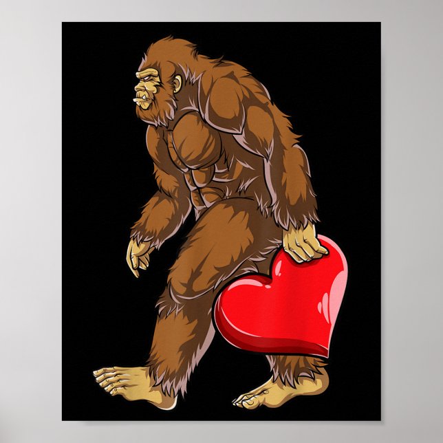 Bigfoot Heart Valentines Day Boys Men Love Sasquat Poster (Front)