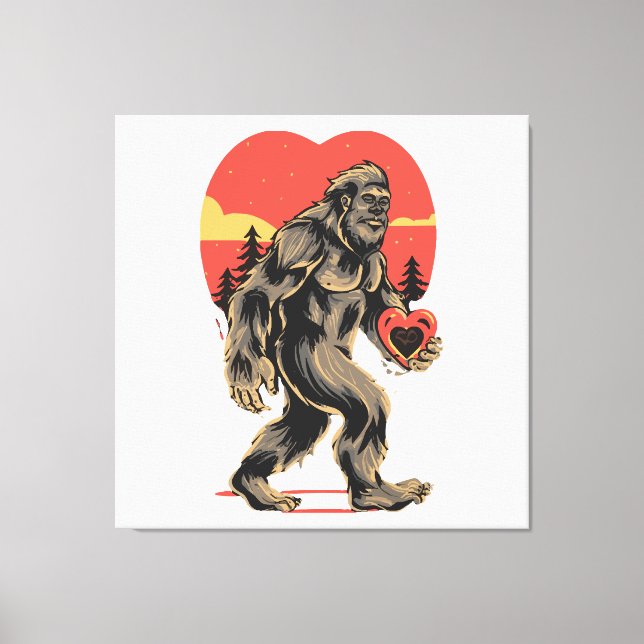 bigfoot heart valentines day canvas print (Front)