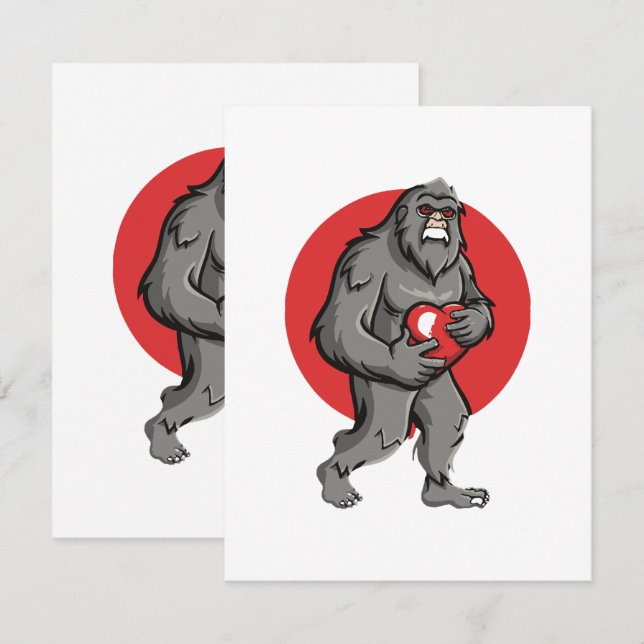 bigfoot heart valentines day enclosure card (Front/Back)