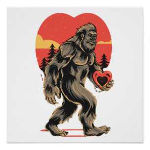 bigfoot heart valentines day poster
