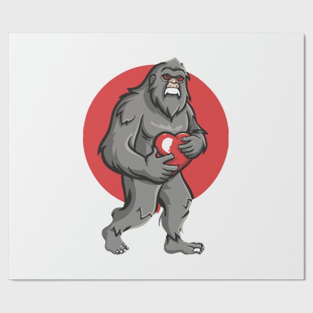 bigfoot heart valentines day wrapping paper (Flat)