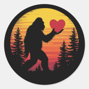 Bigfoot Heart Valentines Love Sasquatch Sunset Classic Round Sticker