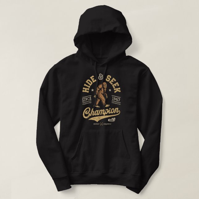Bigfoot Hide And Seek Champion Funny Sasquatch Ret Hoodie (Design Front)