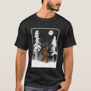 Bigfoot Hiding in Forest Under Night Sky for Bigfo T-Shirt