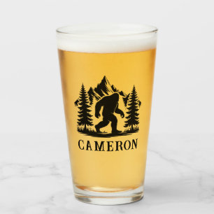 Bigfoot Hiker with Trees and Mountains Monogram  Glass