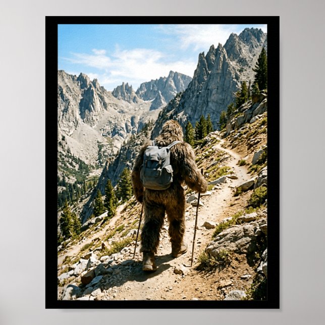 Bigfoot hiking funny sasquatch backpacking poster (Front)