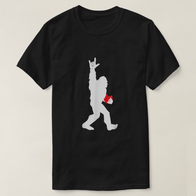 Bigfoot Holding Heart Valentines Day I Love You Ha T-Shirt (Design Front)