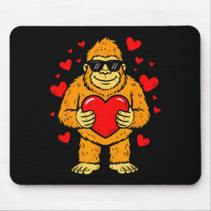 Bigfoot Holding Heart Valentines Day Sasquatch Men Mouse Pad
