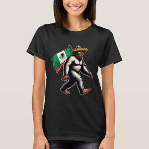 Bigfoot Holding Mexico Flag Funny Cinco De Mayo Me T-Shirt