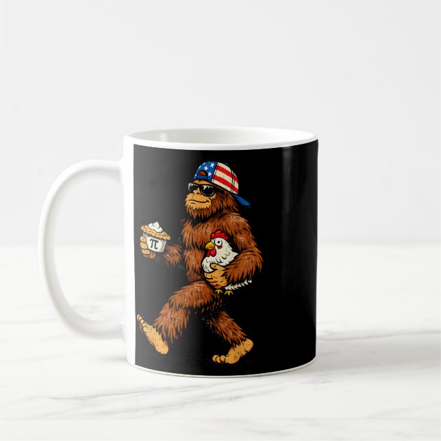 Bigfoot Holding Pi Math Chicken Funny Pi Day Teach Coffee Mug (Left)