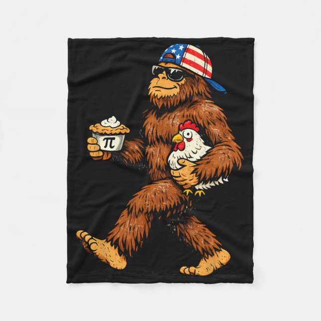 Bigfoot Holding Pi Math Chicken Funny Pi Day Teach Fleece Blanket (Front)