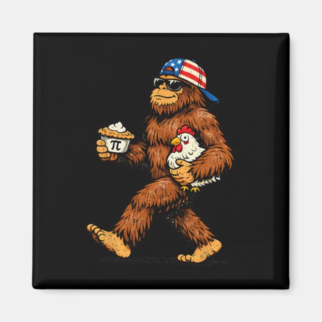 Bigfoot Holding Pi Math Chicken Funny Pi Day Teach Magnet (Front)