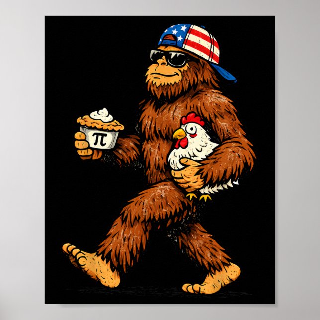 Bigfoot Holding Pi Math Chicken Funny Pi Day Teach Poster (Front)