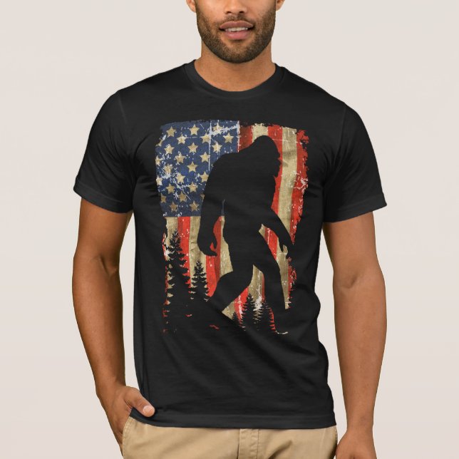 Bigfoot I Believe Sasquatch American USA Flag  T-Shirt (Front)