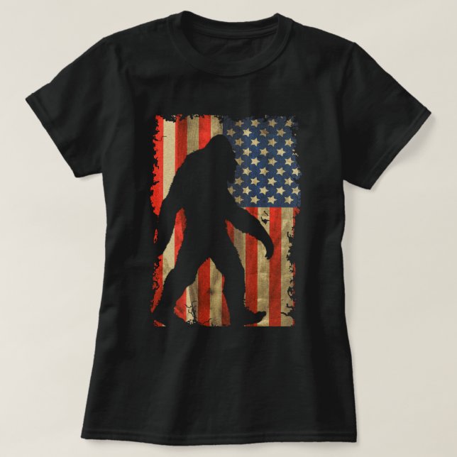 Bigfoot I Believe Sasquatch Patriot American Flag  T-Shirt (Design Front)