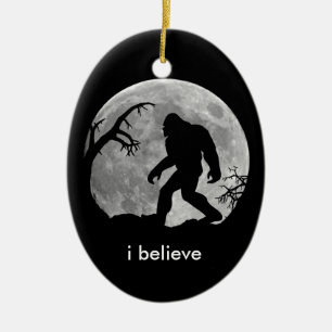 Bigfoot - I believe with moon and tree silhouette Ceramic Tree Decoration