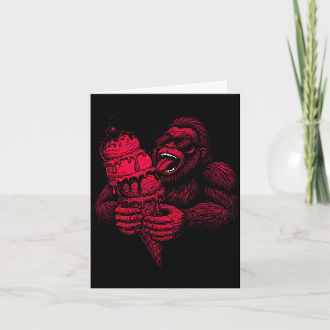 Bigfoot ice cream lover retro summer funny cryptid card (Front)