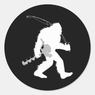 Bigfoot Ice Fishing Yeti Fisherman With Drilling A Classic Round Sticker