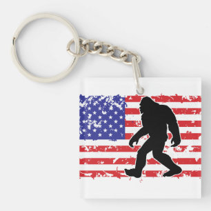 Bigfoot in an American Flag Key Ring