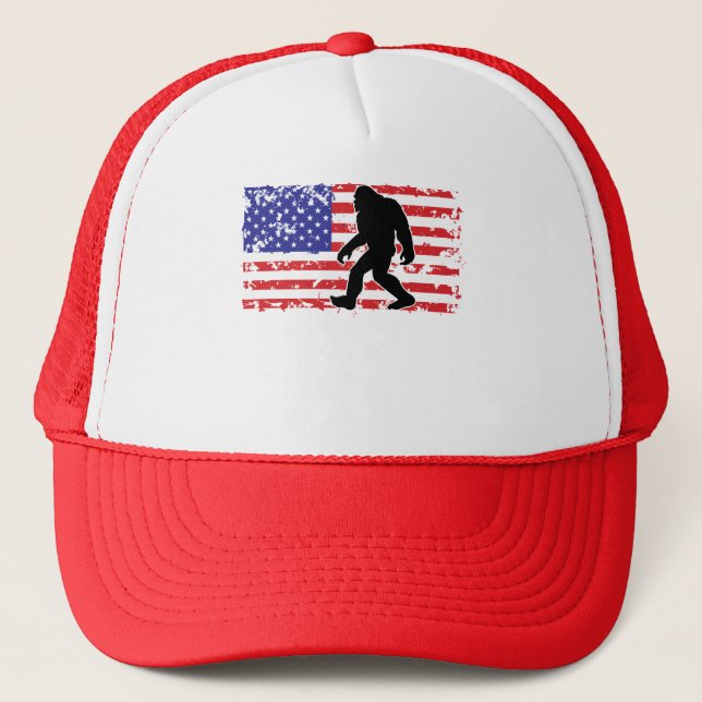 Bigfoot in an American Flag Trucker Hat (Front)