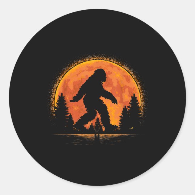 Bigfoot In Forest Sunset Graphic Sasquatch For Men Classic Round Sticker (Front)