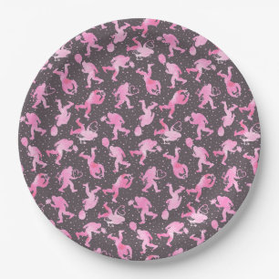 Bigfoot in Love Valentine in Pink and Gray  Paper Plate