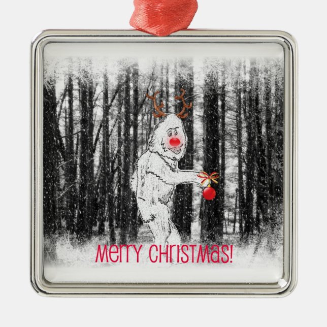 Bigfoot in the Forest Holiday Ornament (Front)