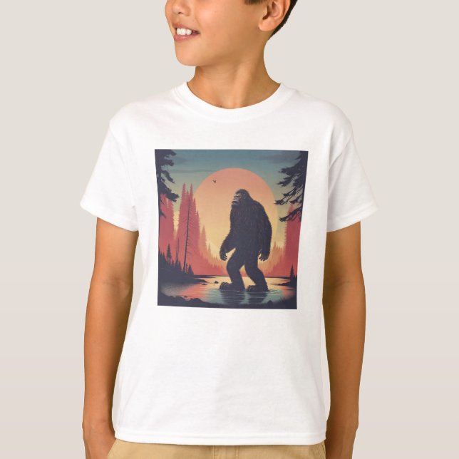 Bigfoot in the forest kid's  T-Shirt (Front)