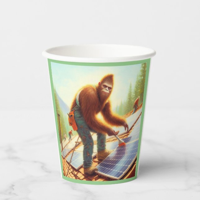 Bigfoot Installing Solar Panels Paper Cups (Front)