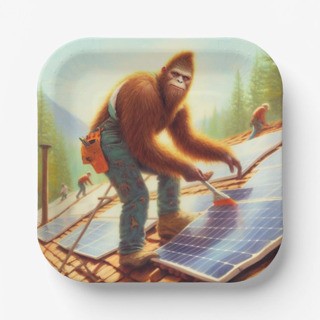 Bigfoot Installing Solar Panels Paper Plate (Front)