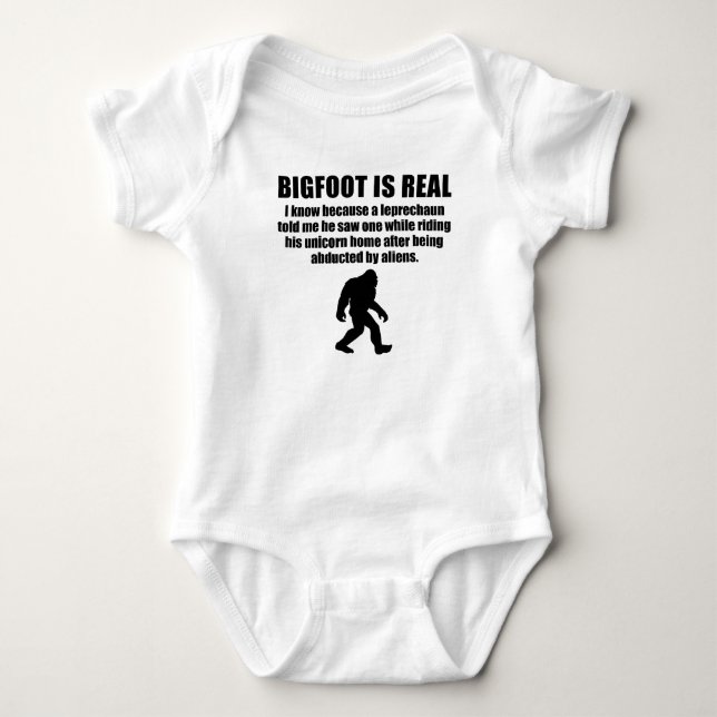 Bigfoot Is Real Baby Bodysuit (Front)