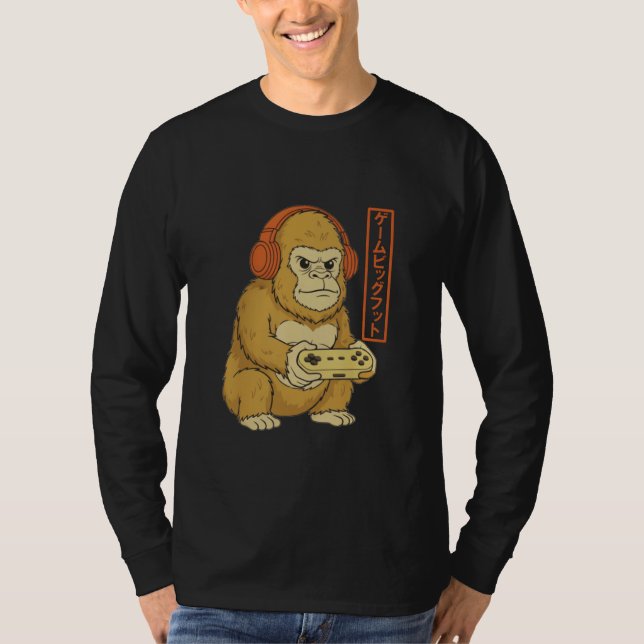 Bigfoot Japanese Gamer Art Men Boy Funny Retro Gam T-Shirt (Front)