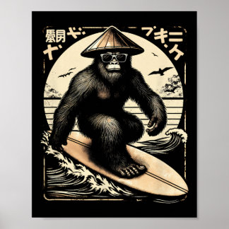 Bigfoot - Japanese Themed Bigfoot Surfing Shirt Poster