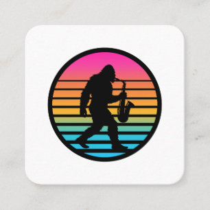 Bigfoot Jazz Saxophone Retro Sunset Design Square Business Card