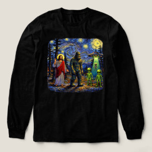 Bigfoot Jesus Aliens Starry Night — Sasquatch Van Tri-Blend Shirt