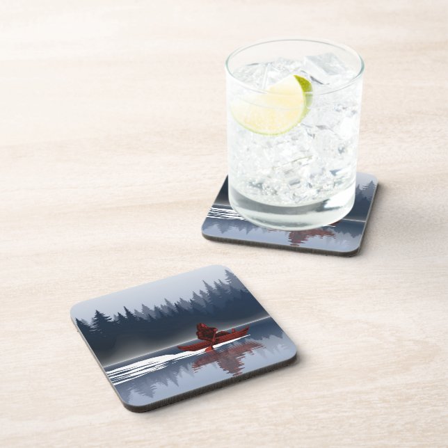 Bigfoot Lake Canoe Wilderness Pine Forest Camp  Coaster (Right Side)