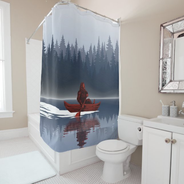 Bigfoot Lake Canoe Wilderness Pine Forest Camp   Shower Curtain (In Situ)
