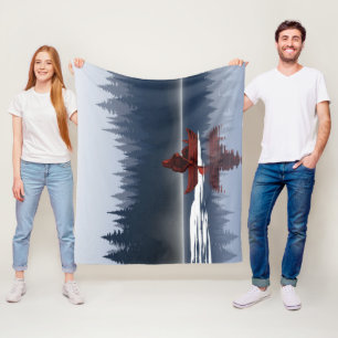 Bigfoot Lake Canoe Wilderness Pine Forest Fleece Blanket