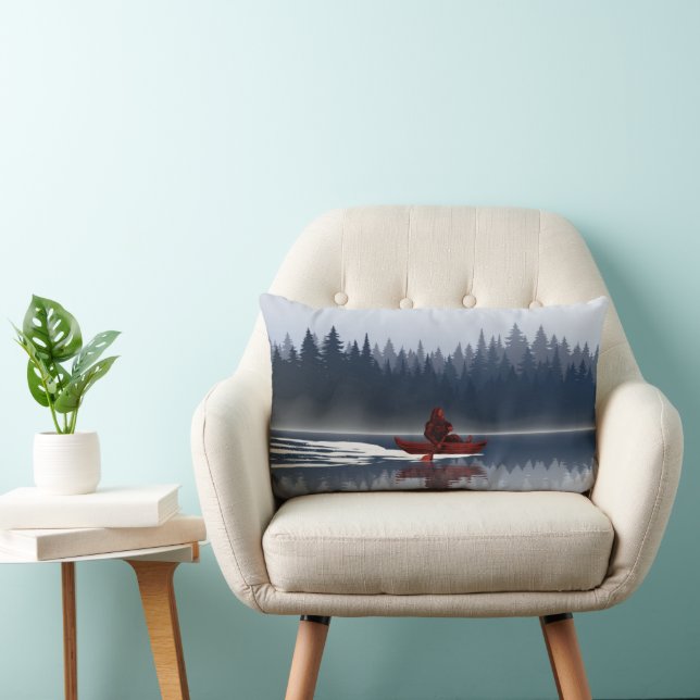 Bigfoot Lake Canoe Wilderness Pine Forest  Lumbar Cushion (Chair)