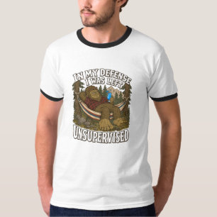 Bigfoot Left Unsupervised Funny Camping Vacation T-Shirt