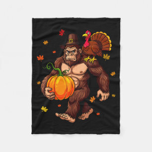 Bigfoot Lgrim Turkey Pumpkin Thanksgiving Day Boys Fleece Blanket